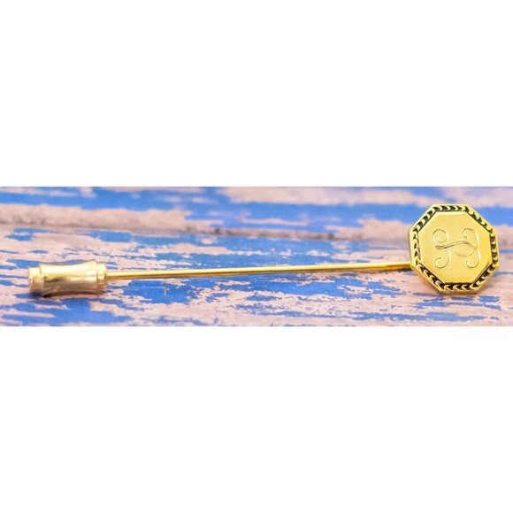 Vintage Geometric Octagon Letter P Tip Stick Pin - L32 - Picture 2 of 3